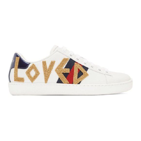 Gucci Shoes - Gucci Ace Sneakers "Loved" White Leather Sz 8